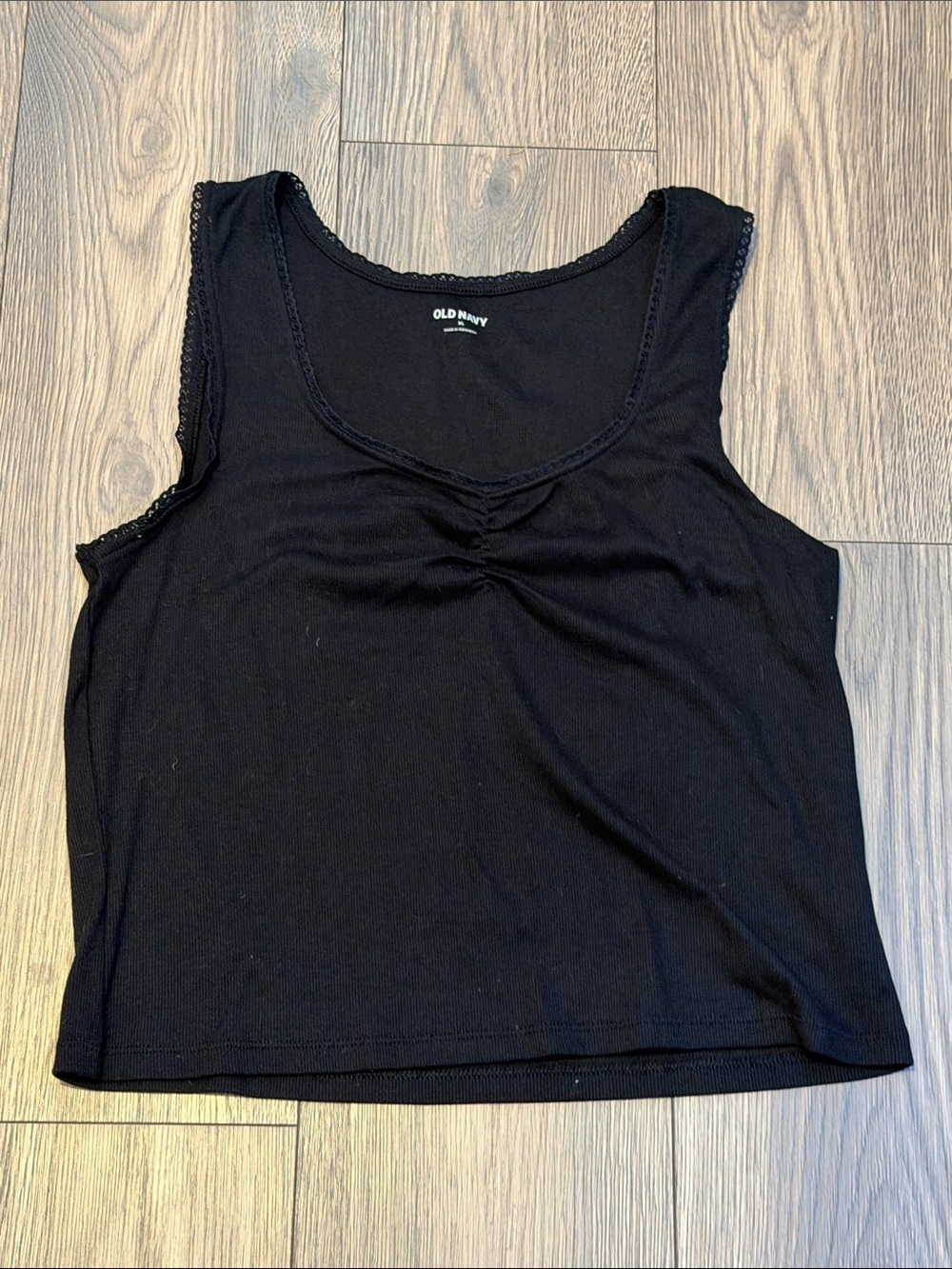 Old Navy Black Scoop Neck Tank with Lace-Trimmed Straps